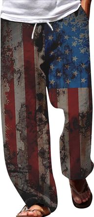 Generic Mens Tracksuit Bottoms Versatile All Prints Loose Plus Size Pants Fashion Beach Pocket Trousers Patchwork Trousers Men, Grey-2, L