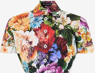 Dolce & Gabbana Bauchfreies kastenf&ouml;rmiges Popelinehemd Bouquet