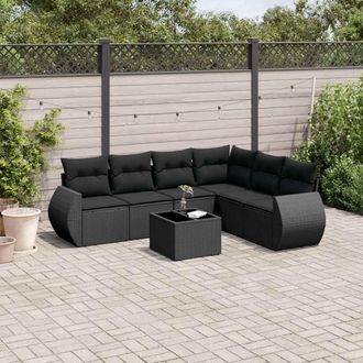 vidaXL Set De Comedor De Jard&iacute;n 7 Pzas Y Cojines Rat&aacute;n Sint&eacute;tico Negro Vidaxl