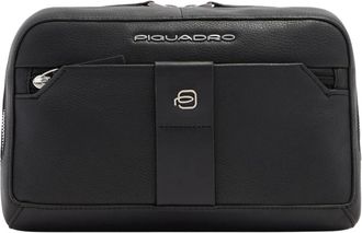 Piquadro Leren Clutch Tas met Afneembare Riem - Heren - Schoudertassen - Zwart - ONE Size - Leer - Tassen