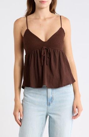 Madden Girl Crochet Trim Babydoll Tank in Chocolate Brown at Nordstrom Rack, Size Small
