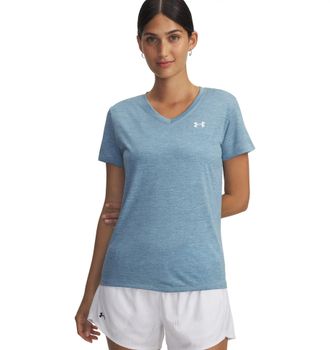Under Armour Trainingsshirt UNDER ARMOUR TECH SSV- TWIST, Damen, Gr. XS, weiss (blau calm,, wei&szlig;), Obermaterial: 100% Polyester, normal, V-Ausschnitt, Shirts Train