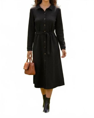 She + Sky Womens Long Sleeve Textured Button Down Shirt Dress In Black