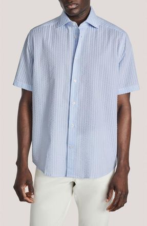 Jack Victor Bedford Cotton Seersucker Button-Up Shirt in Pale Blue at Nordstrom, Size Xxx-Large