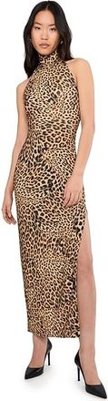 Norma Kamali Halter Turtle Side Slit Gown Womens Clothing Cheetah Patch : XL (Womens 10), Spandex/Polyester/Lycra