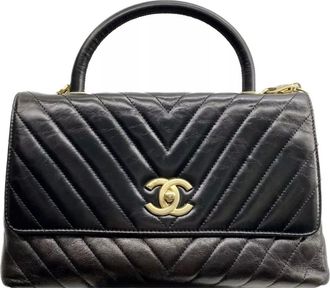 Chanel Crinkled Black Chevron Leather Coco Flap Bag