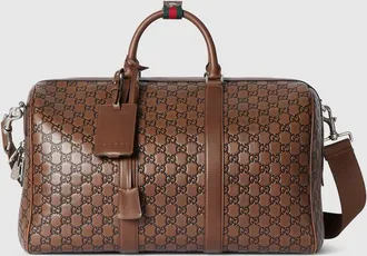 Gucci GG Emblem Medium Duffle Bag, Brown, Leather
