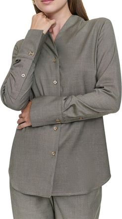 Halston Heritage Collarless Button-Up Blouse