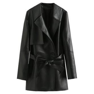 Generic Womens Faux Leather Blazer Jacket Fall Oversized Vegan Casual Coat Office Lapel Jackets Outfits With Belted Black Large