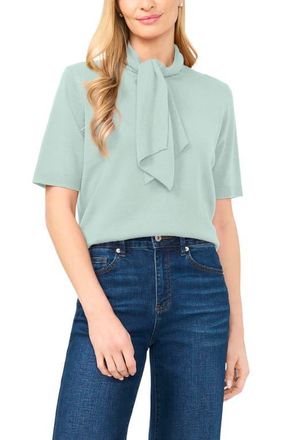 CeCe by Cynthia Steffe Tie Neck Short Sleeve Sweater in Mint Hint at Nordstrom, Size X-Large