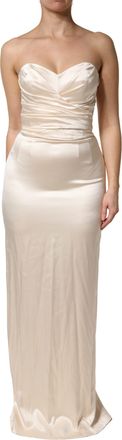 Dolce & Gabbana White Satin Strapless Sheath Maxi Womens Dress (Pre-Owned)