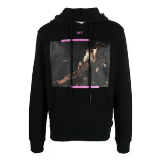 Off-white Caravaggio Print Cotton Hoodie Black Cyclamen OMBB097S23FLE0031034