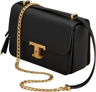 Tod's Mini T Timeless Flap Bag - Dames - Schoudertassen - Zwart - ONE Size - Leer - Tassen