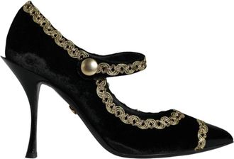 Dolce & Gabbana Zwart Goud Fluweel Mary Jane Pumps - Dames - Pumps - Zwart - 36 EU - Schoenen