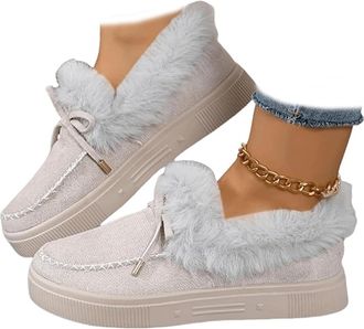 Generic Womens Winter Flat Boots Warm Durable Shoes With Fur,Cozy Bowknot Fleece Lining,Slip Resistant Indoor Outdoor Cozy Fleece Lined House Boots, Comfortab