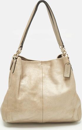 Coach Madison Phoebe Metallic Beige Leather Shoulder Bag
