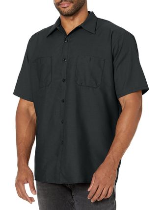 Red Kap Mens Industrial Work Shirt, Regular Fit, Short Sleeve Utility Button, Charcoal, 3XL Big