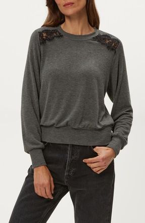 Michael Stars Esther Lace Inset Knit Top in Charcoal at Nordstrom, Size X-Small