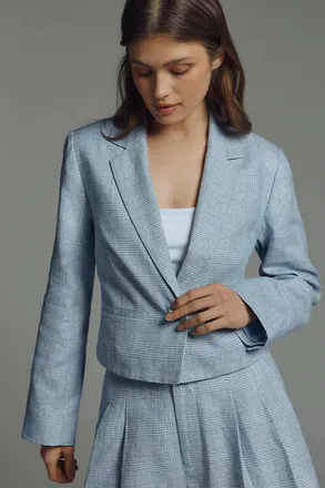 Maeve Boxy Plaid Crop Blazer Jacket