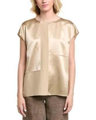 Lafayette 148 New York Silk Block Panel Dolman Blouse In Gold