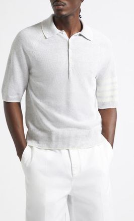 Thom Browne Linen & Cotton 4-Bar Relaxed Fit Polo in Pale Grey at Nordstrom, Size 3