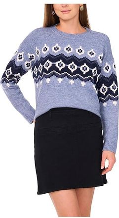 Vince Camuto Fair Isle Raglan Long Sleeve Crew Womens Clothing Denim Heather : SM, Acrylic/Polyester/Spandex