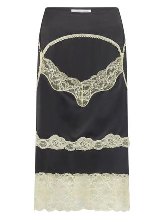 Marine Serre Satijnen blouse met kanten vlakken - Zwart