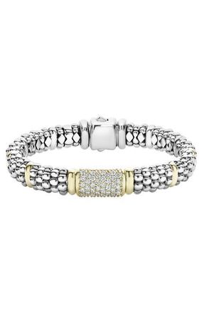 Lagos Signature Caviar Pav&eacute; Diamond Bracelet in Silver/gold at Nordstrom, Size 7