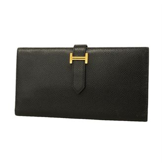 Herm&egrave;s Black Epsom Leather Leather Long Wallet (Bi-Fold) (Pre-Owned)