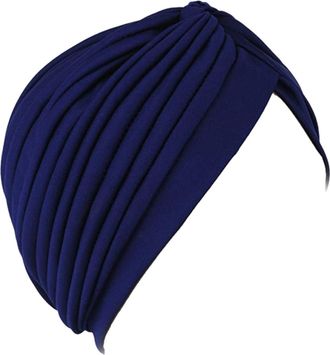 Generic Turbans for Women Soft Pre Tied Knot Fashion Pleated Turban Cap Beanie Headwrap Sleep Hat (UK, Alpha, One Size, Navy Blue)