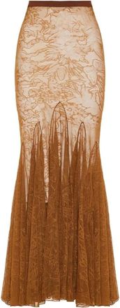DAVID KOMA Floral Lace Maxi Rok - Dames - Maxi Rokken - Bruin - L - Rokken