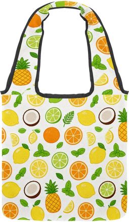 Generic Citrus Zest Breeze Reversible Canvas Shoulder Tote - Double-Sided Print, 12oz Cotton, 27cm Drop, Fold-Flat Bag for Travel, Shopping, Street Outings