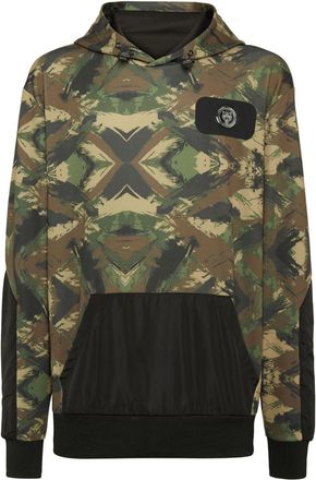 Plein Sport camouflage-print logo-patch hoodie - men - Elastane/Polyester - M - Green