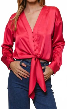 Hutch Kass Long Sleeve Tie Top In Fuchsia