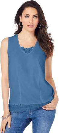 Roaman's Lace Trim Satin Tank in Dusty Indigo at Nordstrom, Size 22