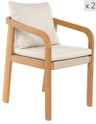 Nordlys Set de 2 sillas para interior y exterior en madera y tejido beige