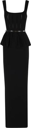 Elisabetta Franchi Gebreide Red Carpet jurk met peplum - Dames - Avondkleed - Zwart - M - Polyester - Kleedjes