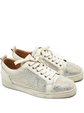 Christian Louboutin Louis low-top sneakers verfraaid met kristallen - Wit