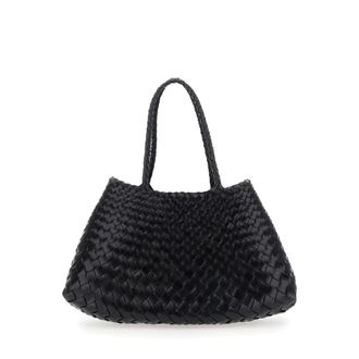 Dragon Diffusion Santa Croce Black Crossbody Bag With Two Top Handles And Interwoven Design In Leather Woman