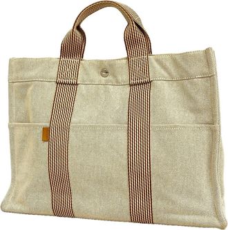 Herm&egrave;s Brown Canvas Tote Bag (Pre-Owned)
