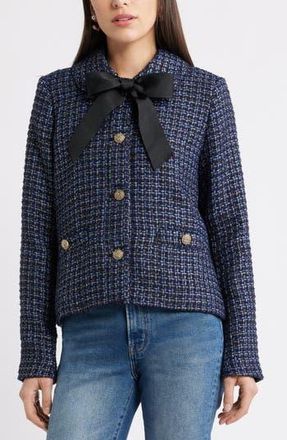 Caslon Tweed Bow Jacket in Navy- Blue Tweed at Nordstrom Rack, Size Large
