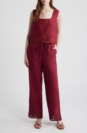 Rails Akira Embroidered Sleeveless Linen Top in Berry Hibiscus Embroidery at Nordstrom, Size Xx-Large