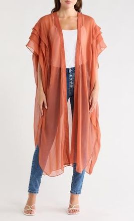 BCBGeneration Solid Pleated Chiffon Duster in Rust at Nordstrom Rack