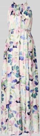 Jake*s Maxikleid aus Satin mit Bindeg&uuml;rtel in Ecru, Gr&ouml;&szlig;e 32