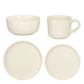 MiCa Decorations Vajilla de gres blanco para 4 personas