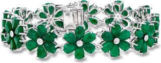 Ross-Simons Emerald and. Diamond Flower Bracelet in Sterling Silver
