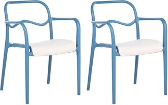 Beliani Set of 2 Garden Dining Chairs Blue Plastic Stackable Retro Style All-Weather THASOS