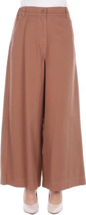 Max Mara Wijde broek - Dames - Wijde Broeken - Bruin - XS - Katoen - Broeken