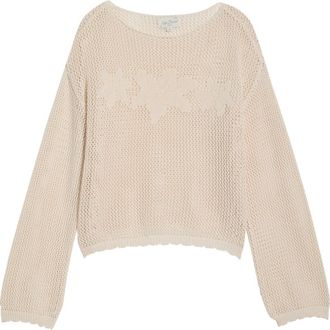 PacSun Juli Floral Boat Neck Openwork Top in Ivory at Nordstrom, Size Xx-Small