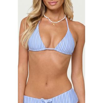 Edikted Blonca Stripe Triangle Bikini Top in Light-Blue at Nordstrom, Size X-Small
